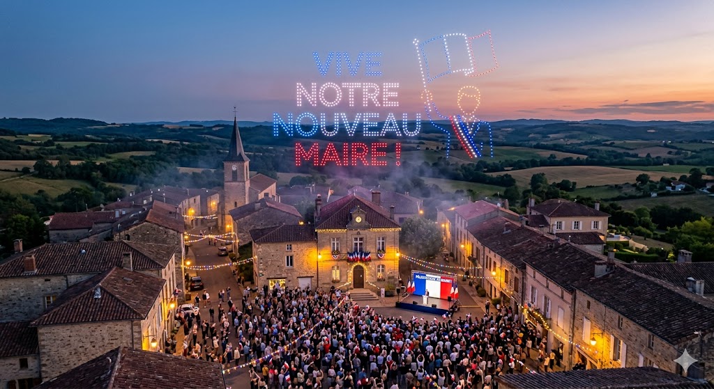 Fête communale avec un spectacle de drone lumineux