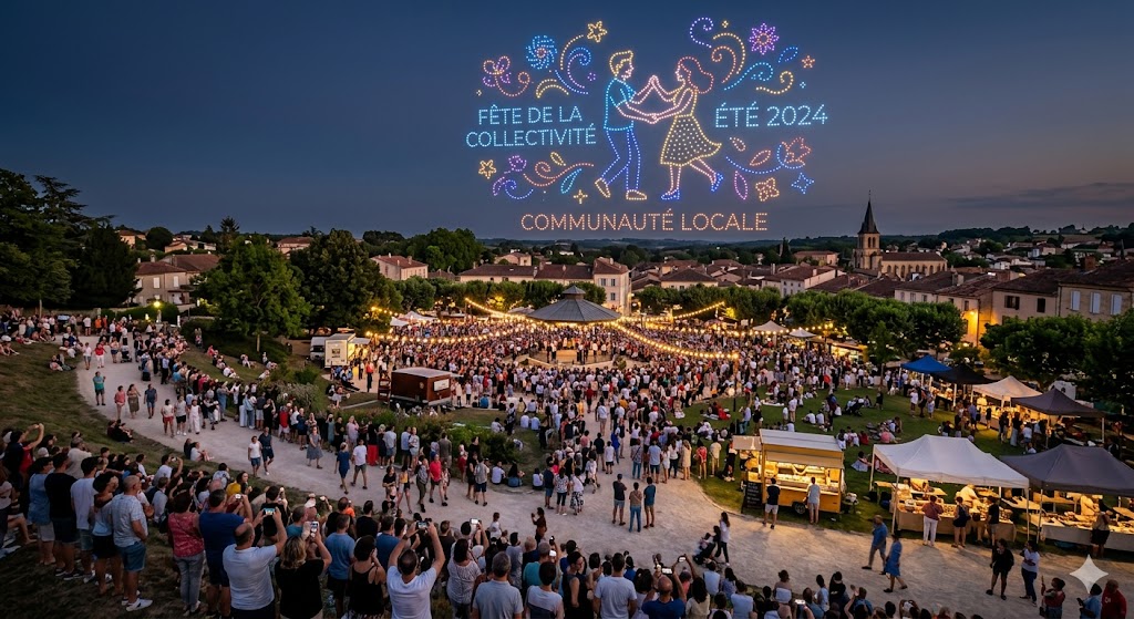 Fête avec un spectacle de drones lumineux