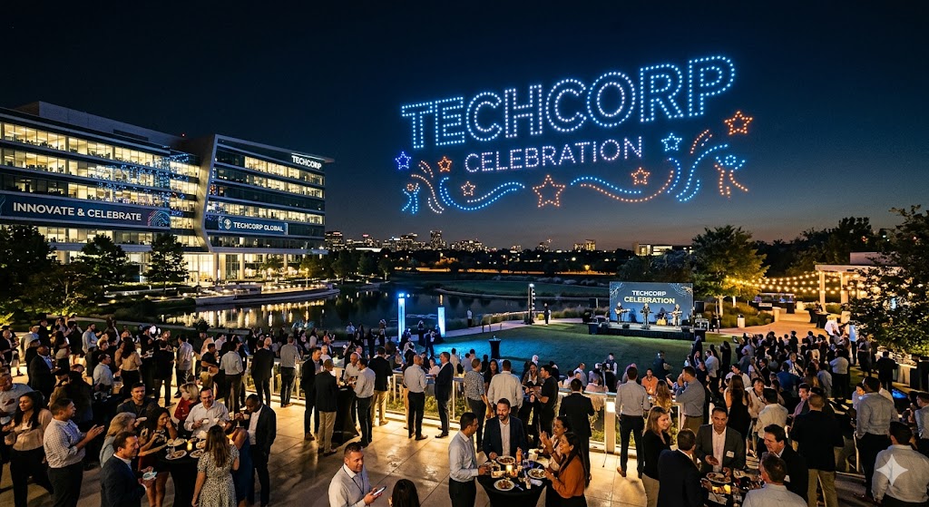 Fête d'entreprise avec un spectacle de drones lumineux