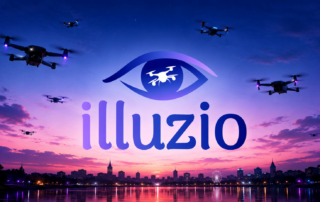 Logo Illuzio avec drones dans le ciel