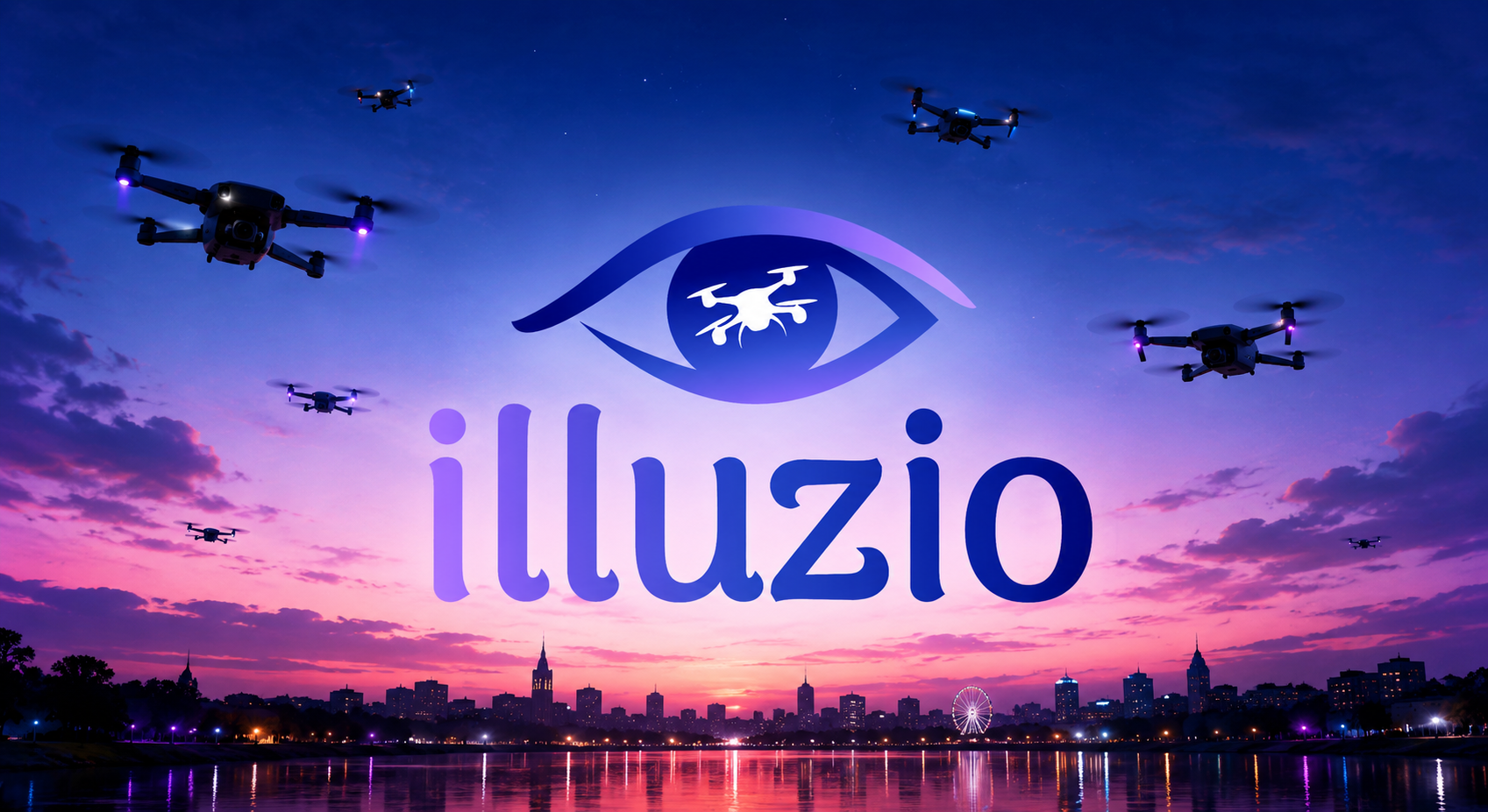 Logo Illuzio avec drones dans le ciel