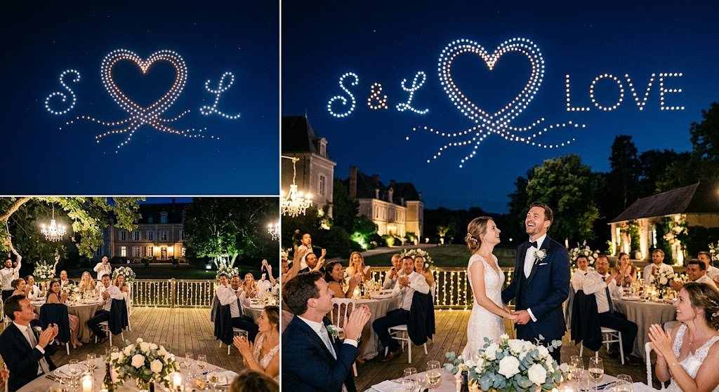 Mariage avec drones lumineux
