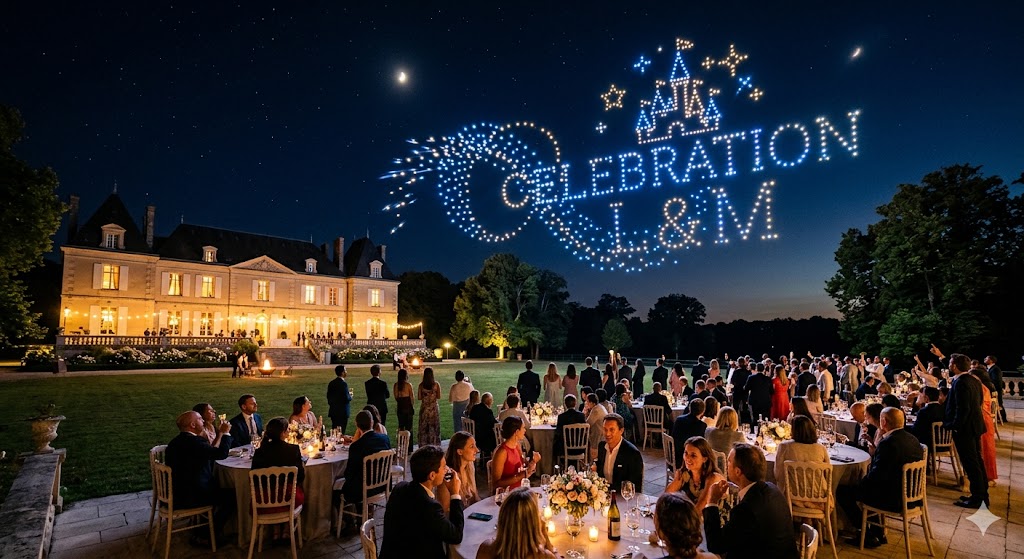 Mariage privé avec drones lumineux